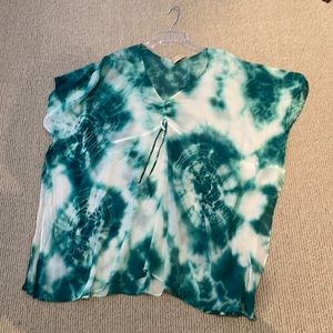 White and Teal sheer blouse or coverup